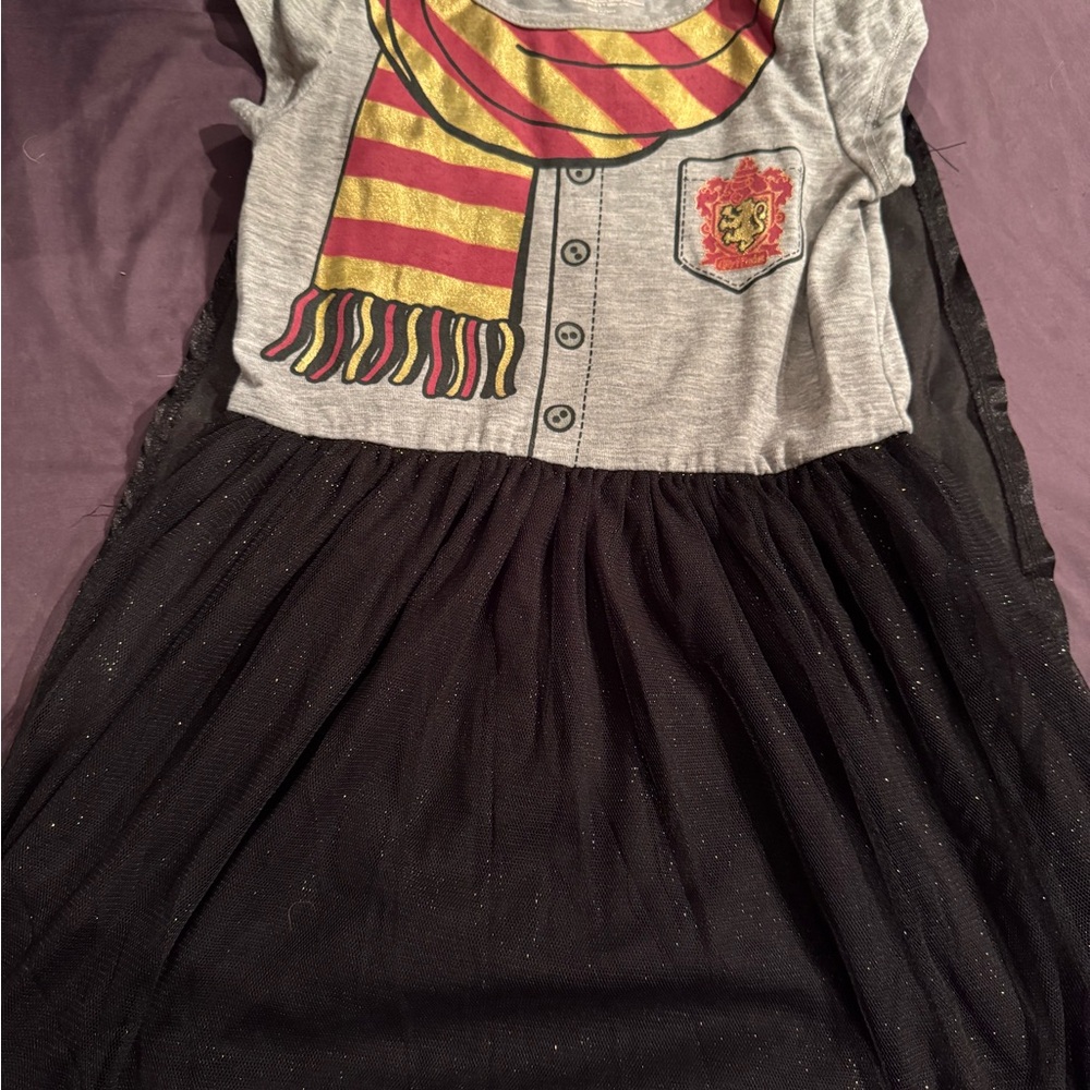 Gray and Black Dress with Red and Yellow Scarf Design